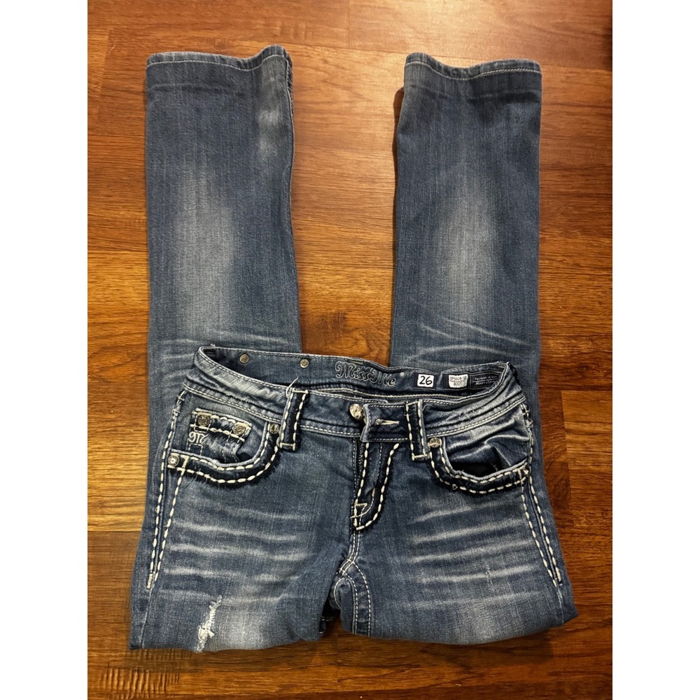 Miss Me Bootcut Jeans JP5014-B Medium Wash Thick Stitch Embellished Women 26